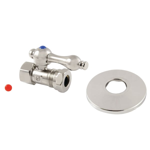 12 FIP x 12 or 716 Slip Joint QuarterTurn Straight Stop Valve with Flange, Polished Nickel